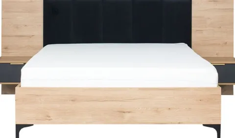 Łóżko 140cm z zagłówkiem, dwoma szafkami nocnymi Floryda i panelami (grafit/dąb Soma ciemny)