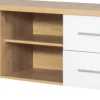 Stolik RTV 138 cm Panama (biały połysk/dąb Soma ciemny)