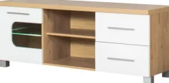 Stolik RTV 138 cm Panama (biały połysk/dąb Soma ciemny)